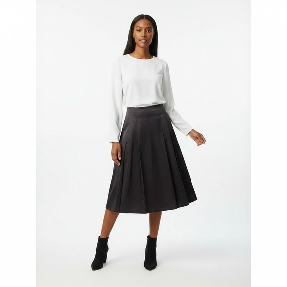 Sigrid Olsen Dresses & Skirts - Sigrid Olsen Charcoal Pleated A Line Skirt Flared Cotton Silk Sz 8 Classic Chic